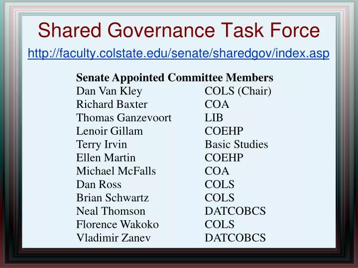 http faculty colstate edu senate sharedgov index asp
