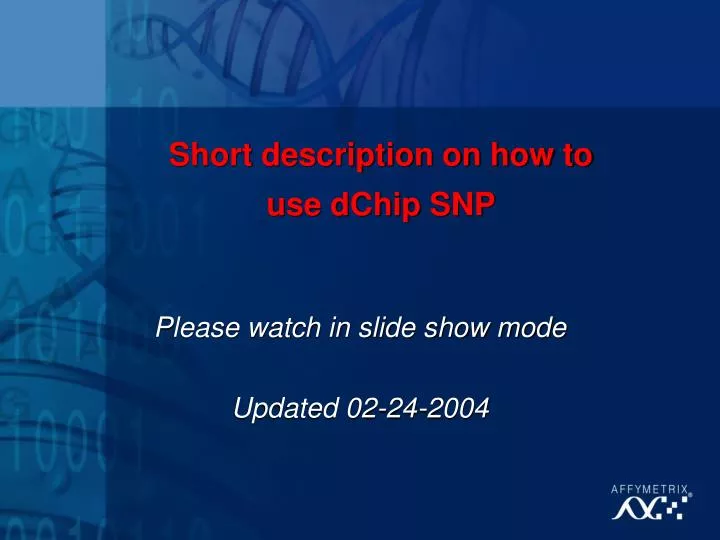 short description on how to use dchip snp