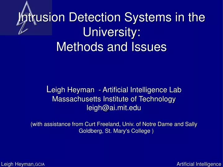 intrusion detection systems in the university methods and issues