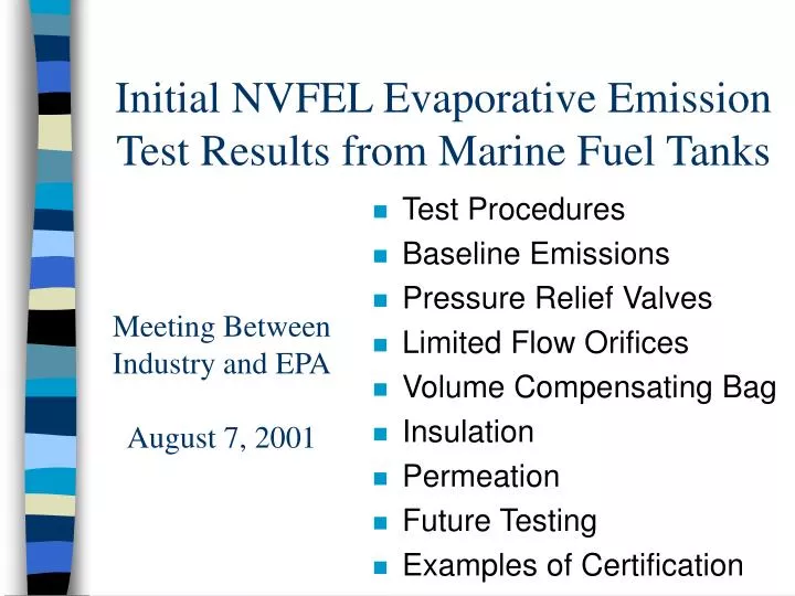 initial nvfel evaporative emission test results from marine fuel tanks