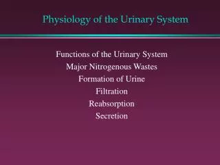 Physiology of the Urinary System