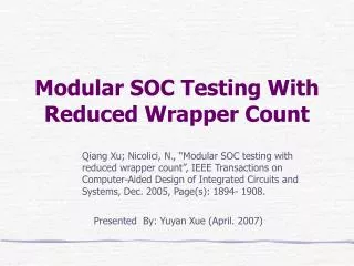 Modular SOC Testing With Reduced Wrapper Count