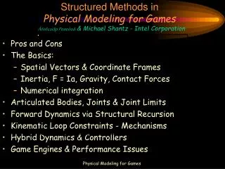 Structured Methods in Physical Modeling for Games