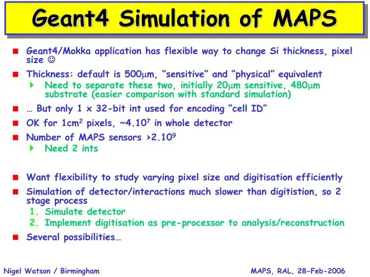 geant4 simulation of maps