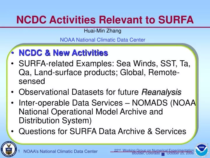 ncdc activities relevant to surfa