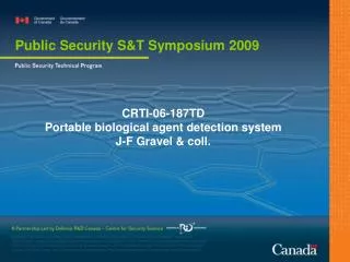 CRTI-06-187TD Portable biological agent detection system J-F Gravel &amp; coll.