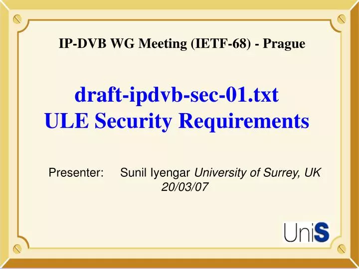 draft ipdvb sec 01 txt ule security requirements