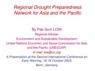 Regional Drought Preparedness Network for Asia and the Pacific