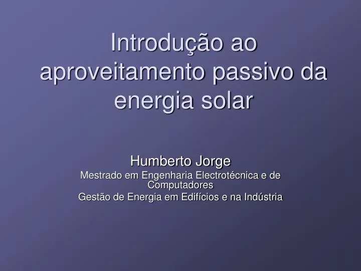 introdu o ao aproveitamento passivo da energia solar