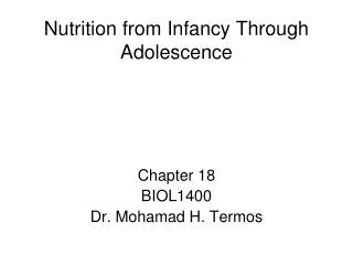 Nutrition from Infancy Through Adolescence