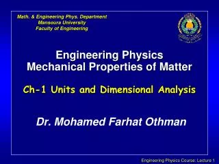 Engineering Physics Mechanical Properties of Matter Ch-1 Units and Dimensional Analysis