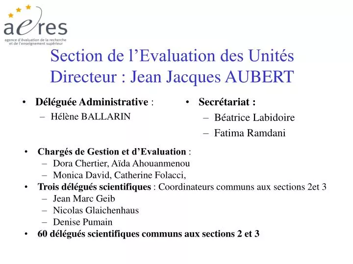 section de l evaluation des unit s directeur jean jacques aubert