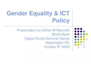 Gender Equality &amp; ICT Policy