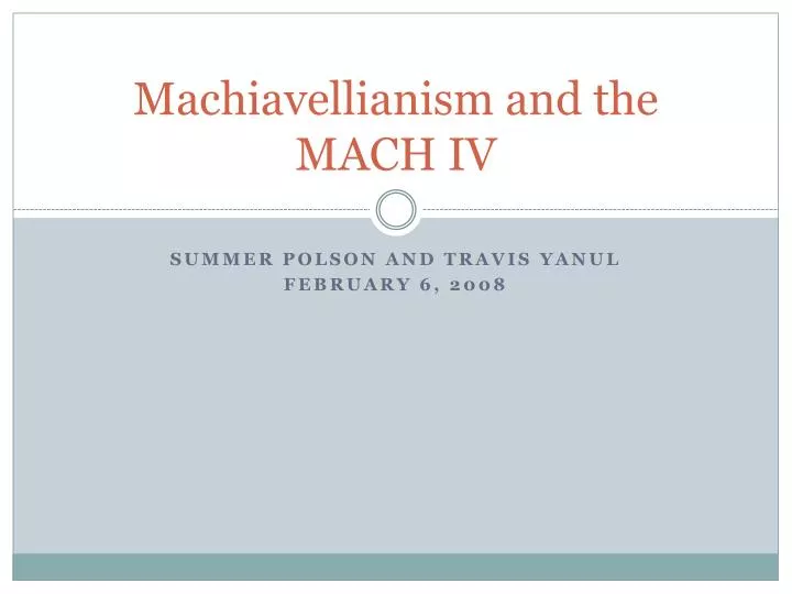 machiavellianism and the mach iv