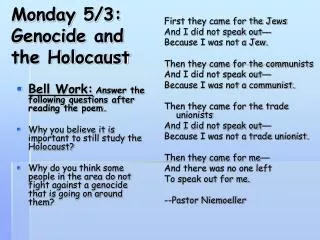 Monday 5/3: Genocide and the Holocaust