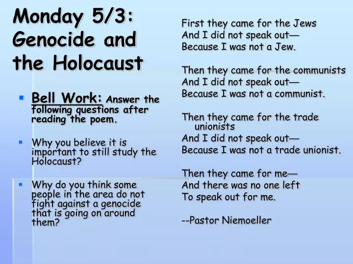 monday 5 3 genocide and the holocaust