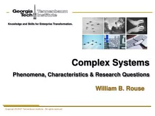 Complex Systems Phenomena, Characteristics &amp; Research Questions