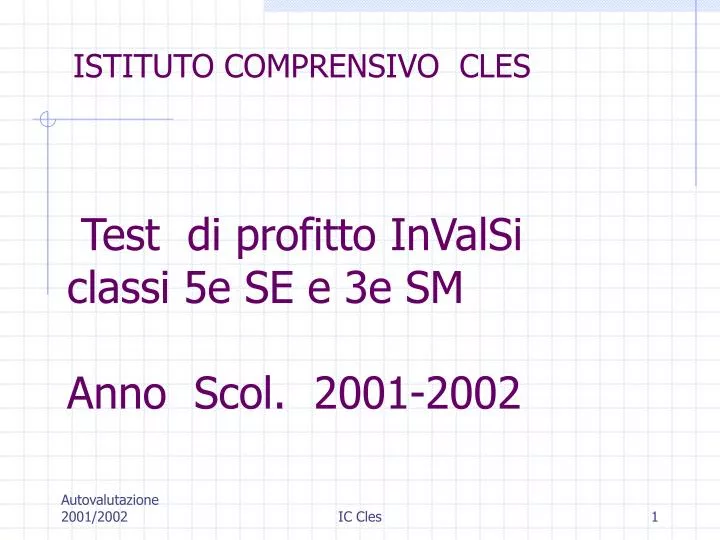 test di profitto invalsi classi 5e se e 3e sm anno scol 2001 2002