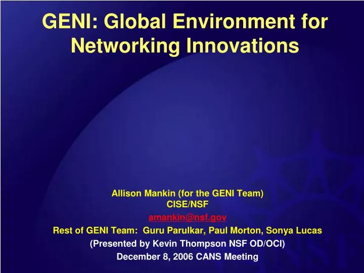 geni global environment for networking innovations
