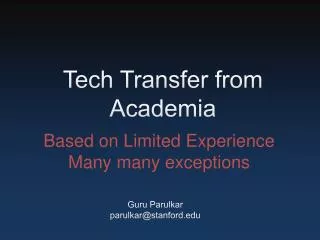 Tech Transfer from Academia