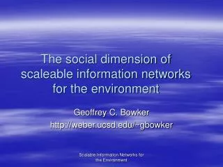 The social dimension of scaleable information networks for the environment