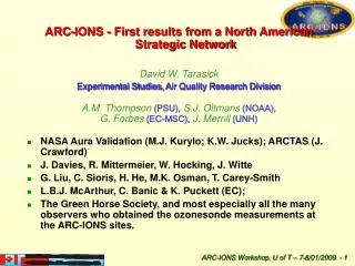 ARC-IONS - First results from a North American Strategic Network David W. Tarasick