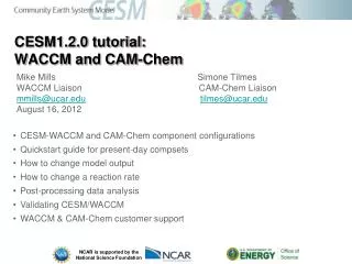 CESM1.2.0 tutorial: WACCM and CAM-Chem
