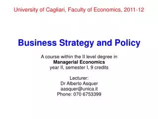 University of Cagliari, Faculty of Economics, 2011-12
