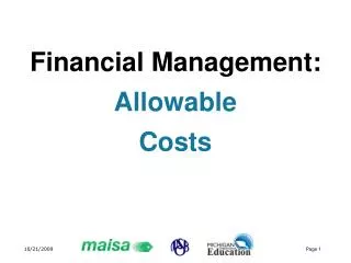 Financial Management: Allowable Costs