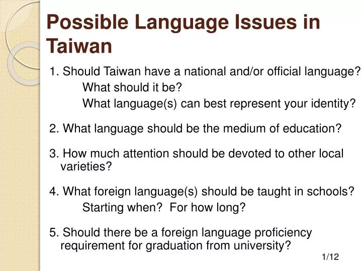 possible language issues in taiwan