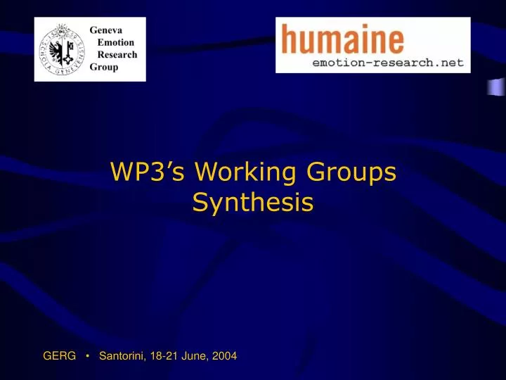 wp3 s working groups synthesis