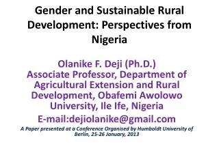 Gender and Sustainable Rural Development: Perspectives from Nigeria