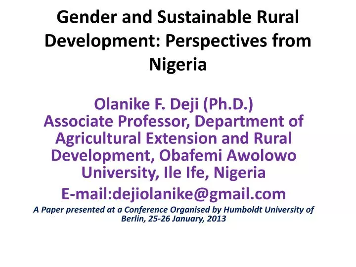 gender and sustainable rural development perspectives from nigeria