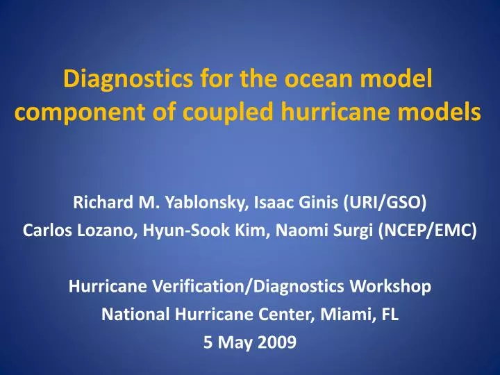 diagnostics for the ocean model component of coupled hurricane models