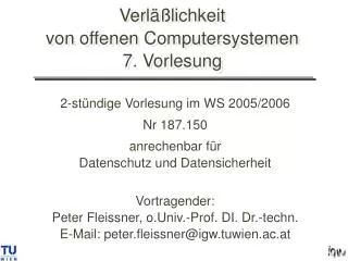 verl lichkeit von offenen computersystemen 7 vorlesung