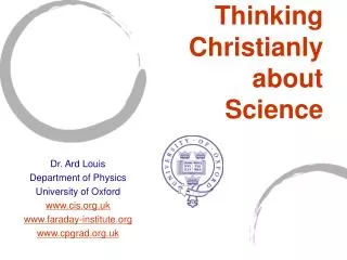 Thinking Christianly about Science
