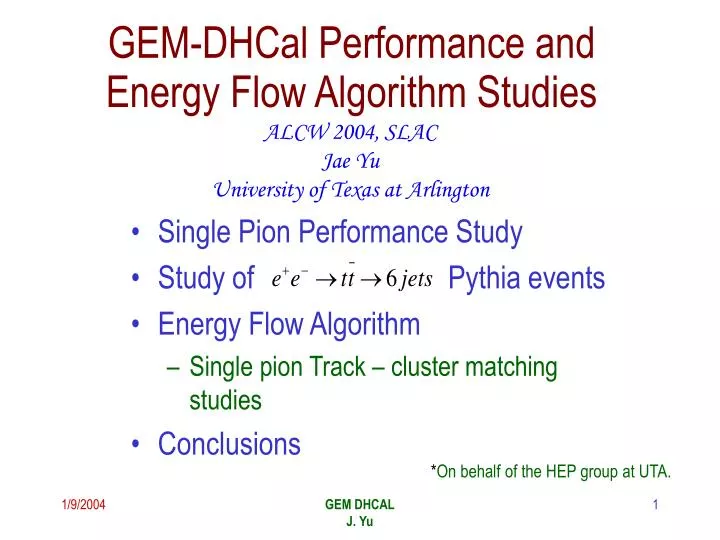 gem dhcal performance and energy flow algorithm studies