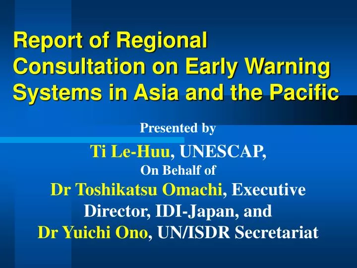 report of regional consultation on early warning systems in asia and the pacific