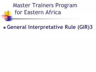 Master Trainers Program for Eastern Africa