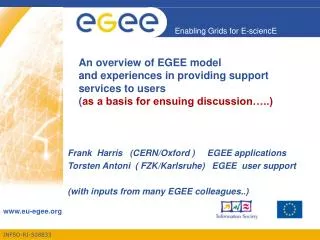 Frank Harris (CERN/Oxford ) EGEE applications