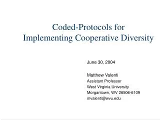 Coded-Protocols for Implementing Cooperative Diversity