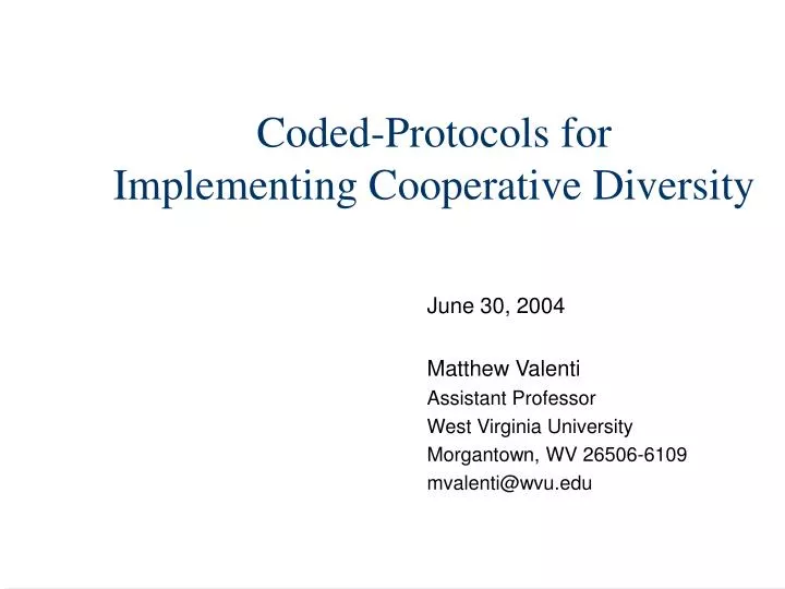 coded protocols for implementing cooperative diversity