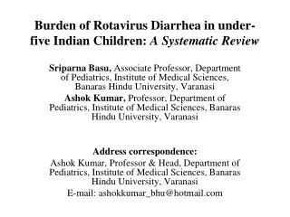 Burden of Rotavirus Diarrhea in under-five Indian Children: A Systematic Review
