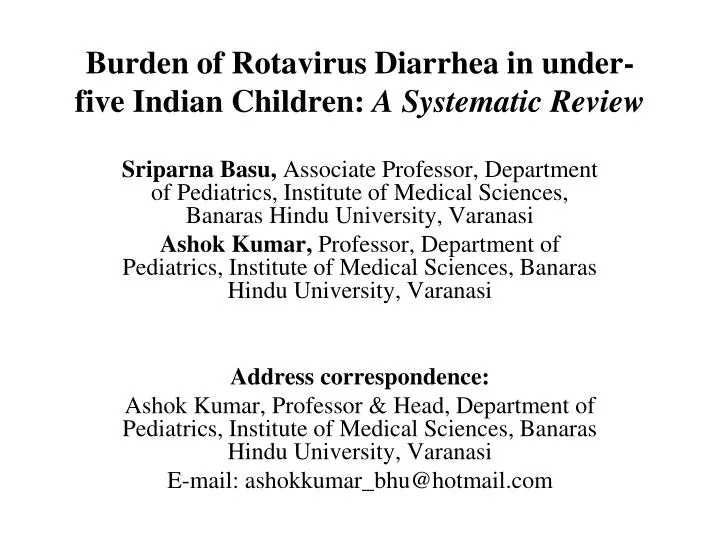 burden of rotavirus diarrhea in under five indian children a systematic review