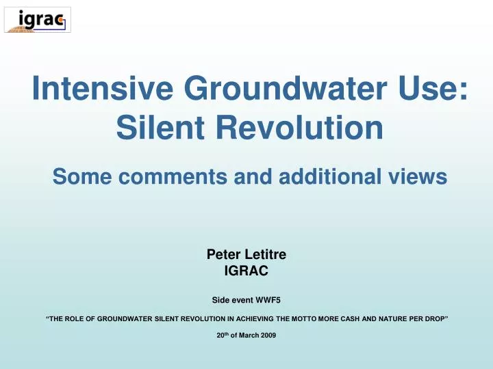 intensive groundwater use silent revolution some comments and additional views