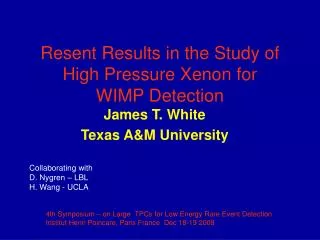 Resent Results in the Study of High Pressure Xenon for WIMP Detection