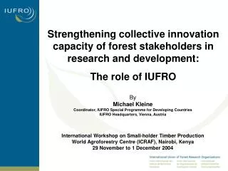 Strengthening collective innovation capacity of forest stakeholders in research and development: