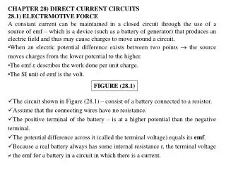 CHAPTER 28) DIRECT CURRENT CIRCUITS 28.1) ELECTRMOTIVE FORCE