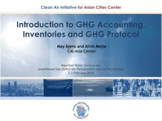 Introduction to GHG Accounting, Inventories and GHG Protocol
