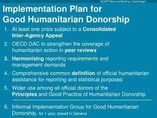 Implementation Plan for Good Humanitarian Donorship